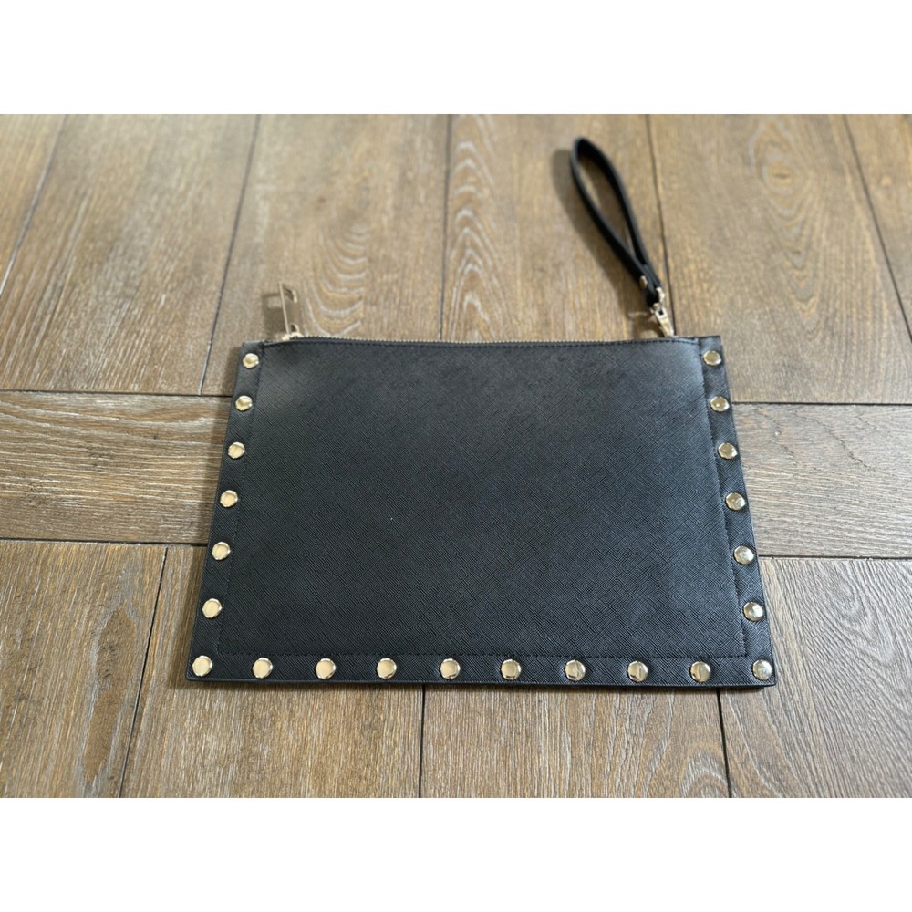 White House Black Market Wristlet Black Finish With Gold Studs & Floral Design - Picture 6 of 8